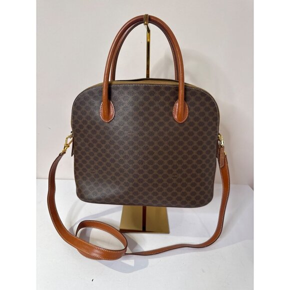 Celine Macadam Brown Coated Canvas & Leather Handbag With Adjustable Strap - Picture 3 of 16
